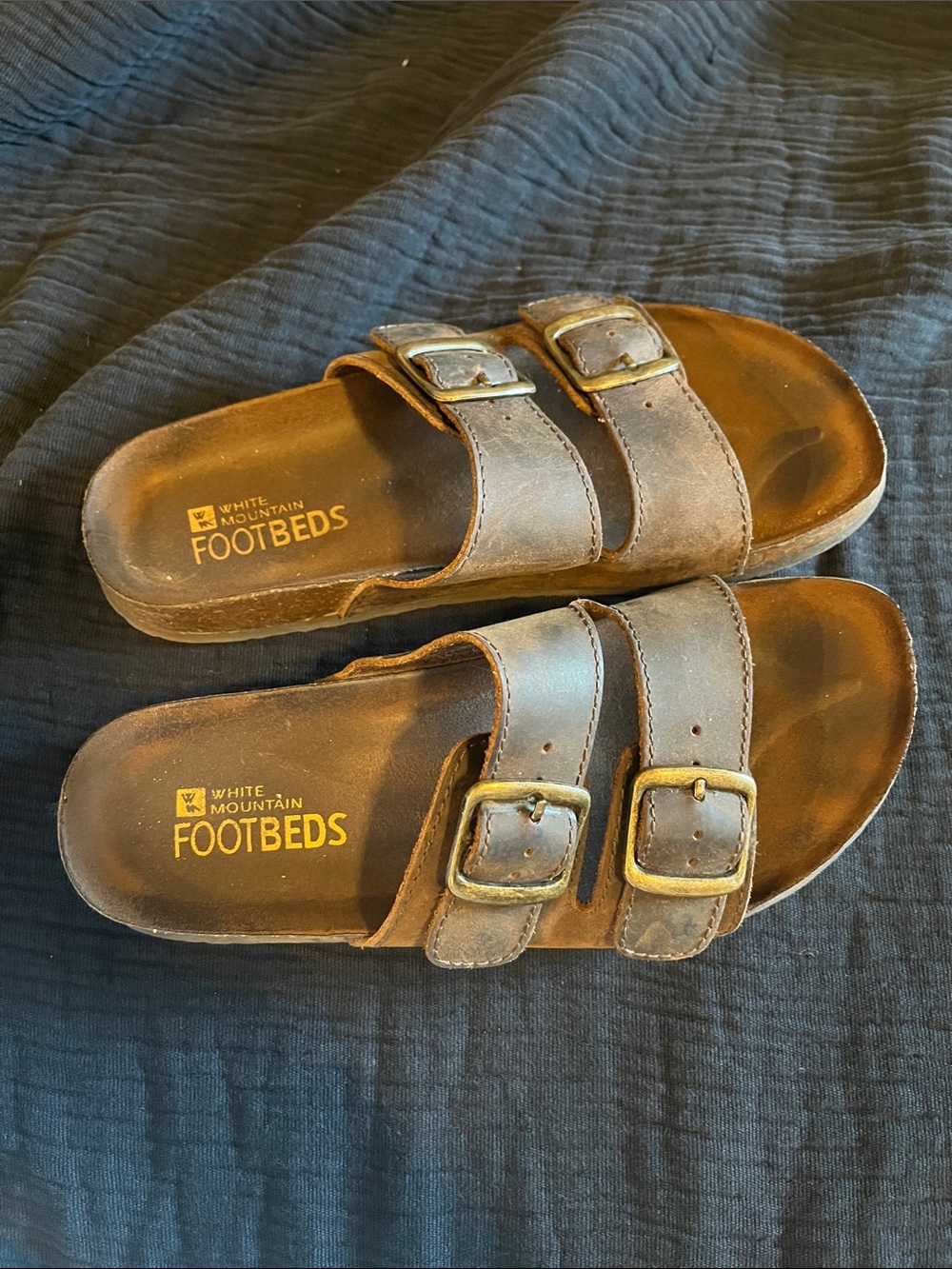 White Mountain Brown Double-Buckle Footbed Slide Sandals for Kids